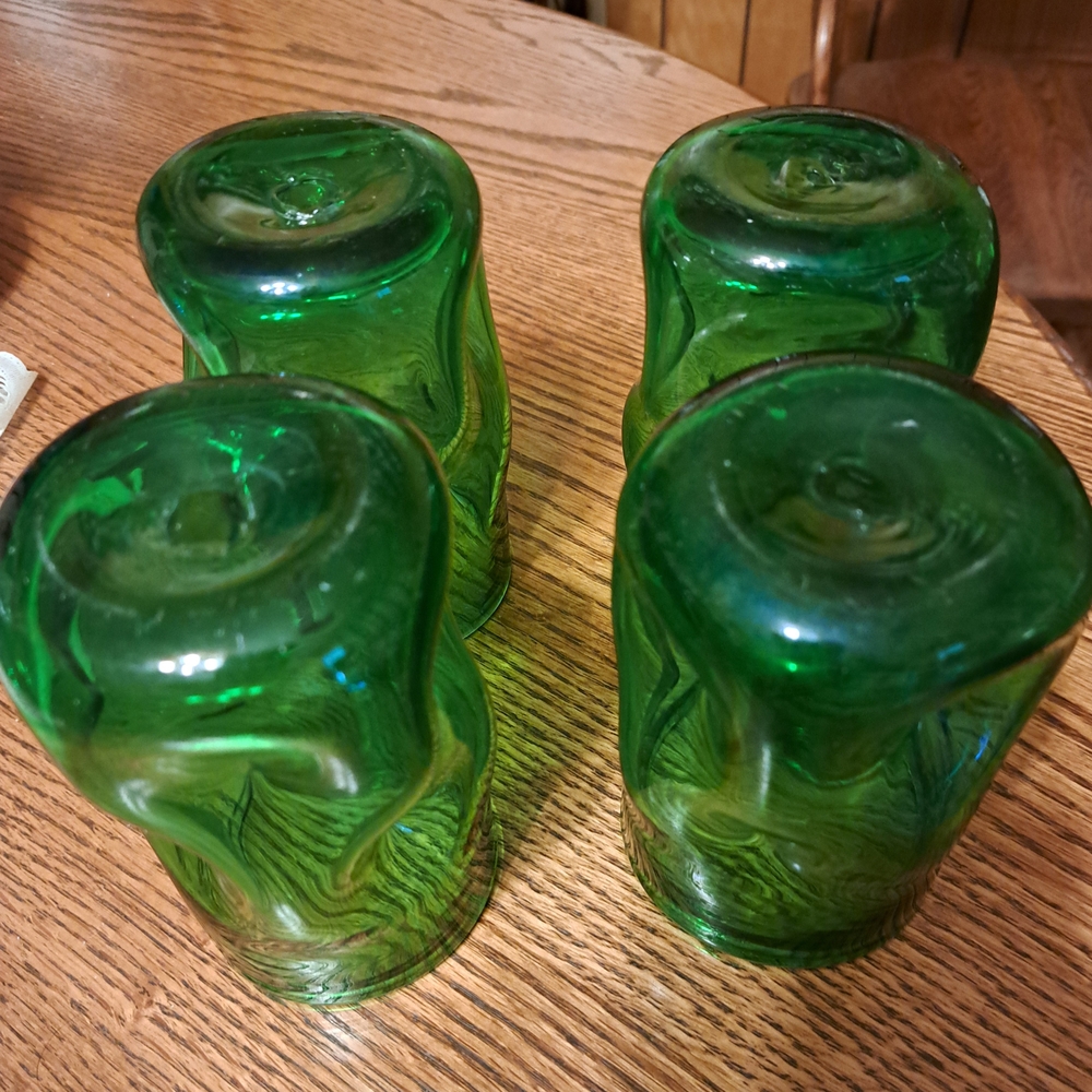 Set of Four Green Blenko Dimple Glass Tumblers Vintage - Picture 2 of 4